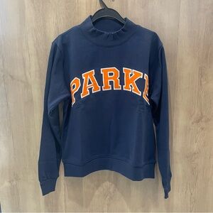 Parke Men's Navy Sweatshirt with Orange Lettering